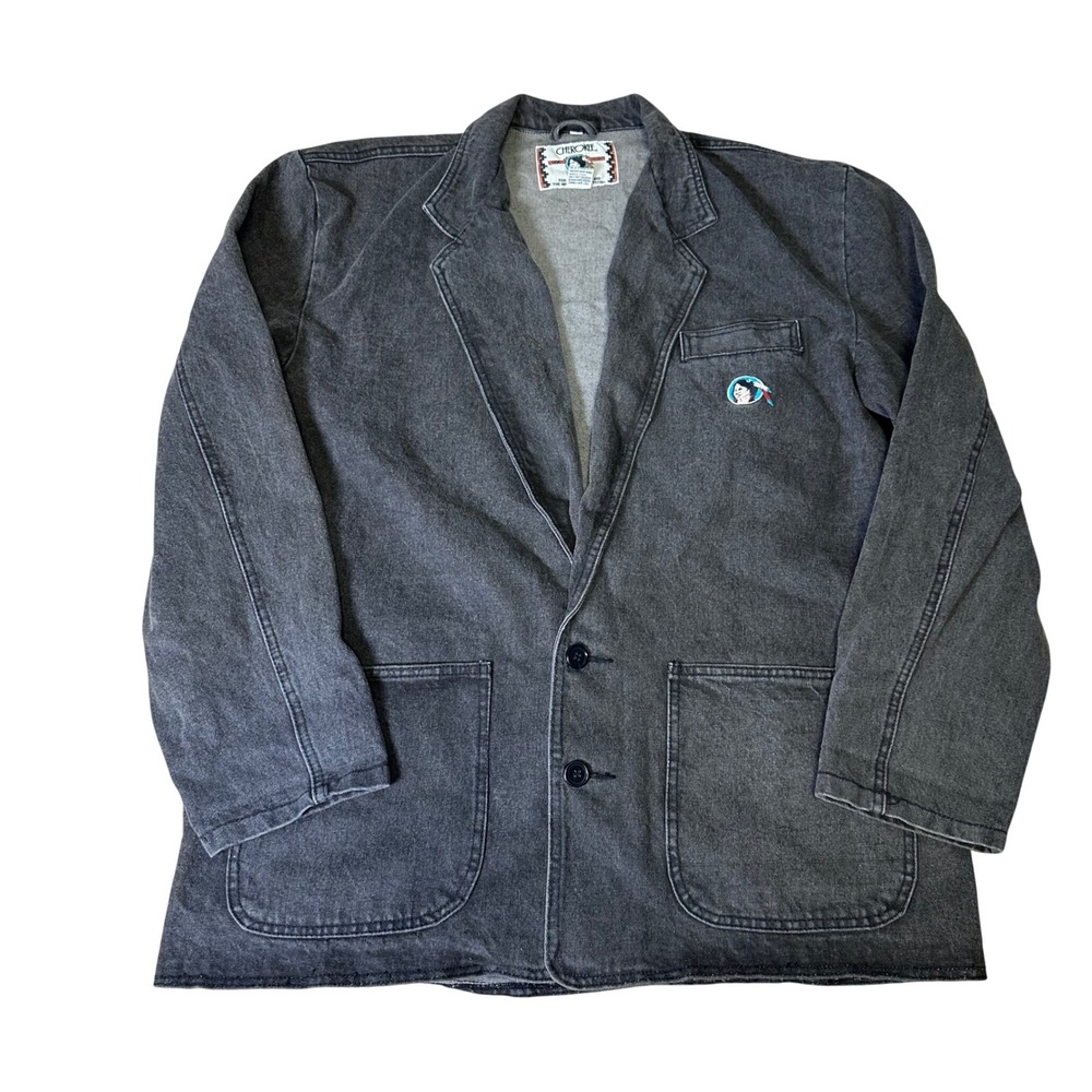 Vintage Cherokee Mens Denim Blazer Jacket Charcoal Black Cotton Size L